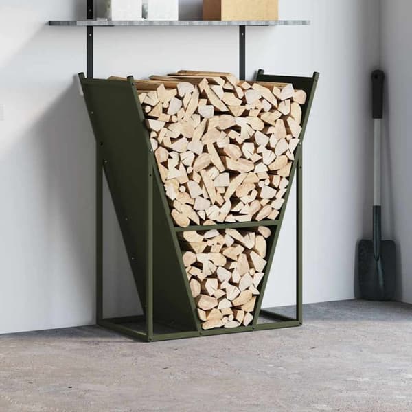 vidaXL Vedstativ olivengrønn 69,5x35x81 cm kaldvalset stål