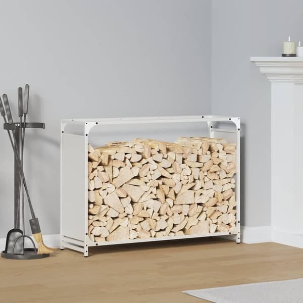 vidaXL Vedstativ hvit 90x28x65 cm kaldvalset stål