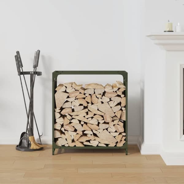 vidaXL Vedstativ olivengrønn 60x28x65 cm kaldvalset stål