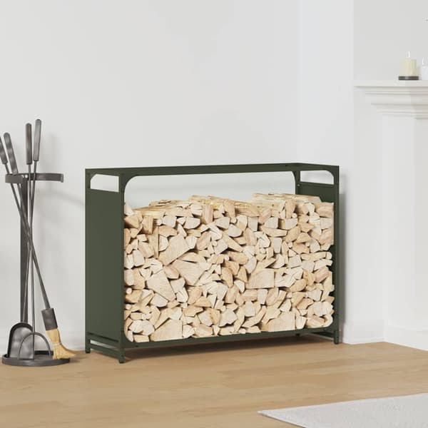 vidaXL Vedstativ olivengrønn 90x28x65 cm kaldvalset stål