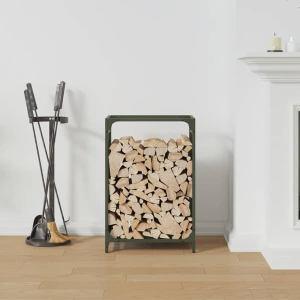 vidaXL Vedstativ olivengrønn 44x28x65 cm kaldvalset stål