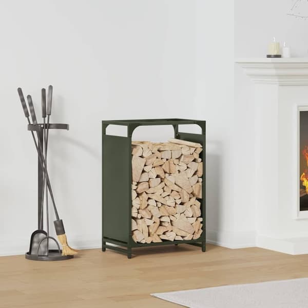vidaXL Vedstativ olivengrønn 44x28x65 cm kaldvalset stål