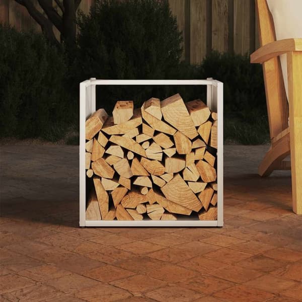 vidaXL Vedstativ hvit 40x40x40 cm kaldvalset stål