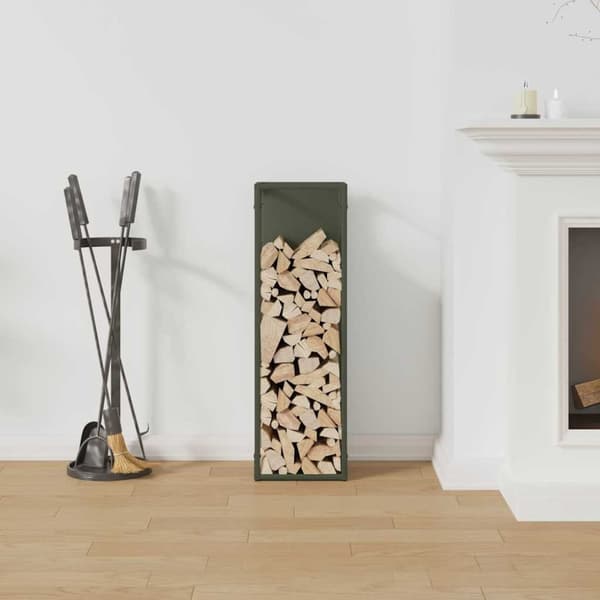 vidaXL Vedstativ olivengrønn 25x25x80 cm kaldvalset stål
