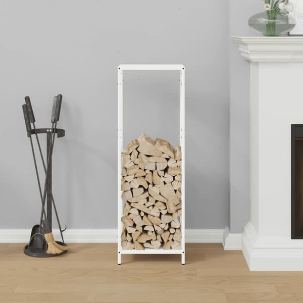vidaXL Vedstativ hvit 34x25x100 cm kaldvalset stål