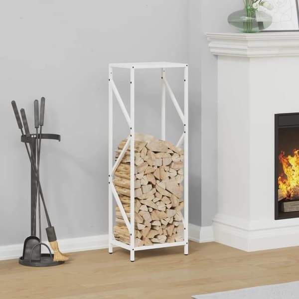 vidaXL Vedstativ hvit 34x25x100 cm kaldvalset stål