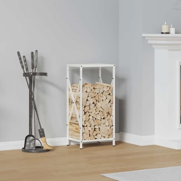 vidaXL Vedstativ hvit 34x25x70 cm kaldvalset stål