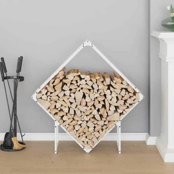 vidaXL Vedstativ hvit 100x25x100 cm kaldvalset stål