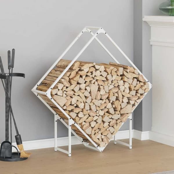 vidaXL Vedstativ hvit 100x25x100 cm kaldvalset stål