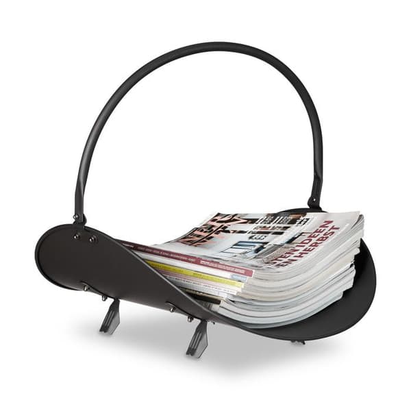 Relaxdays Vedkorg öppen spis ved tidningsställ tidningsställ stål metall HxBxD: 40 x 38 x 48 cm, svart