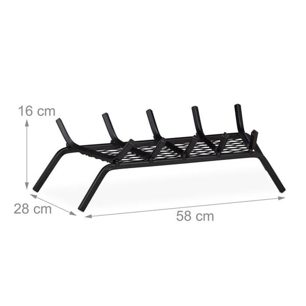 Relaxdays Vedgaller i stål, solid stockhållare, HxBxD 16x58x28 cm ved spis, grill, fotstöd, svart