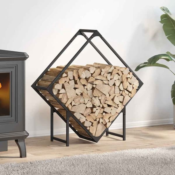 vidaXL Polttopuuteline musta 80x25x80 cm kylmävalssattua terästä