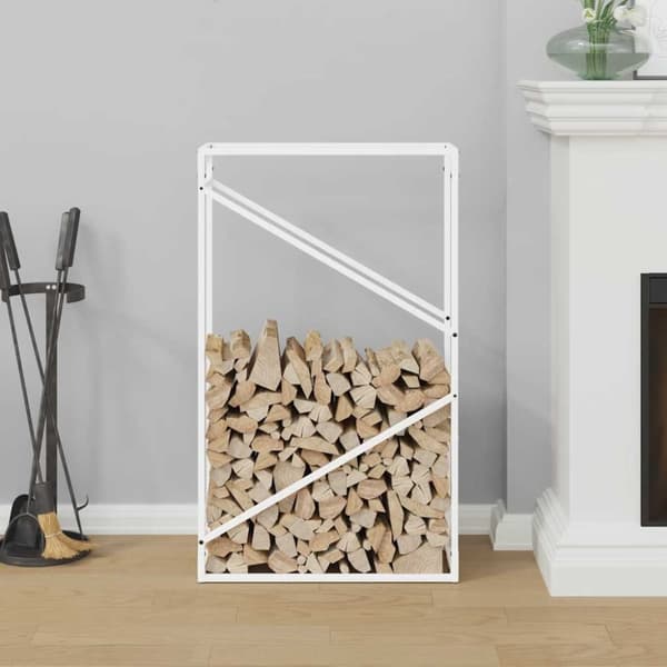vidaXL Vedstativ hvit 60x25x100 cm kaldvalset stål