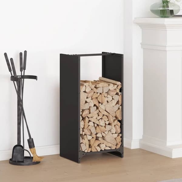 vidaXL Polttopuuteline musta 40x30x80 cm kylmävalssattu teräs