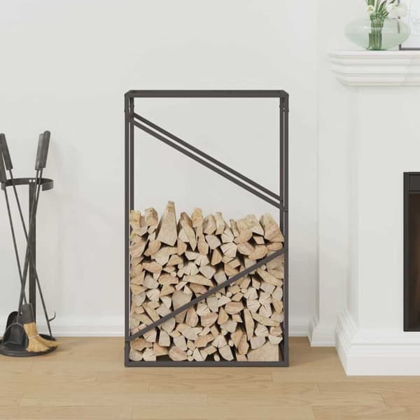 vidaXL Polttopuuteline musta 60x25x100 cm kylmävalssattua terästä