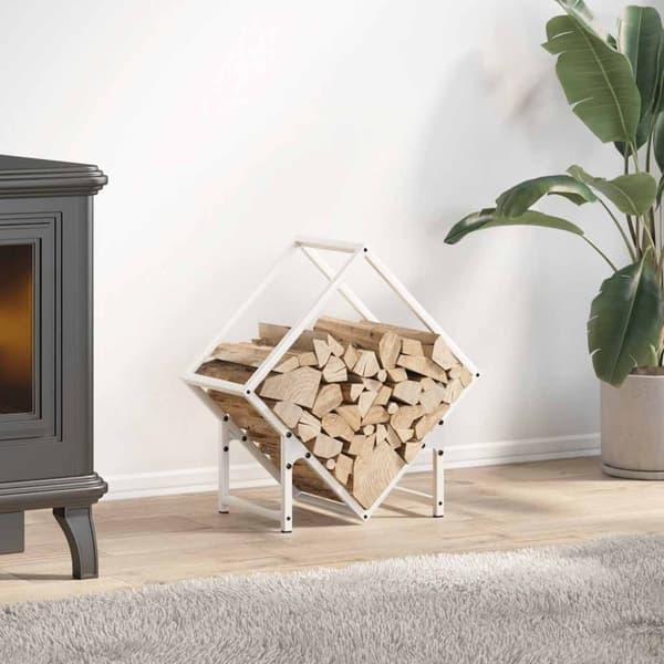 vidaXL Vedstativ hvit 50x25x50 cm kaldvalset stål