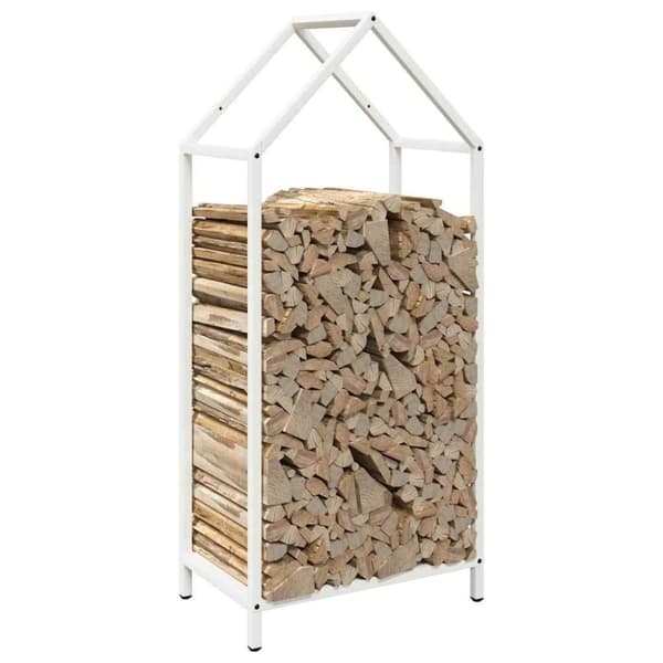 vidaXL Polttopuuteline valkoinen 40x25x90 cm kylmävalssattua terästä