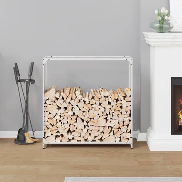 vidaXL Polttopuuteline Valkoinen 90x28x90 cm Kylmävalssattua terästä