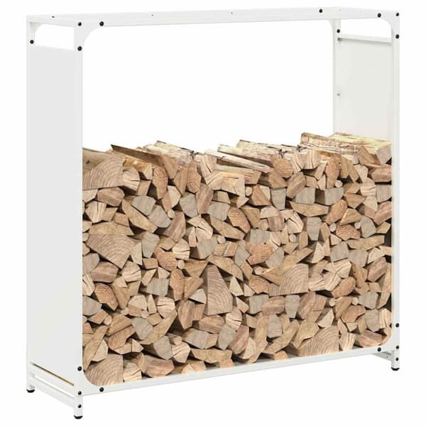vidaXL Polttopuuteline Valkoinen 90x28x90 cm Kylmävalssattua terästä