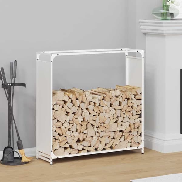 vidaXL Polttopuuteline Valkoinen 90x28x90 cm Kylmävalssattua terästä
