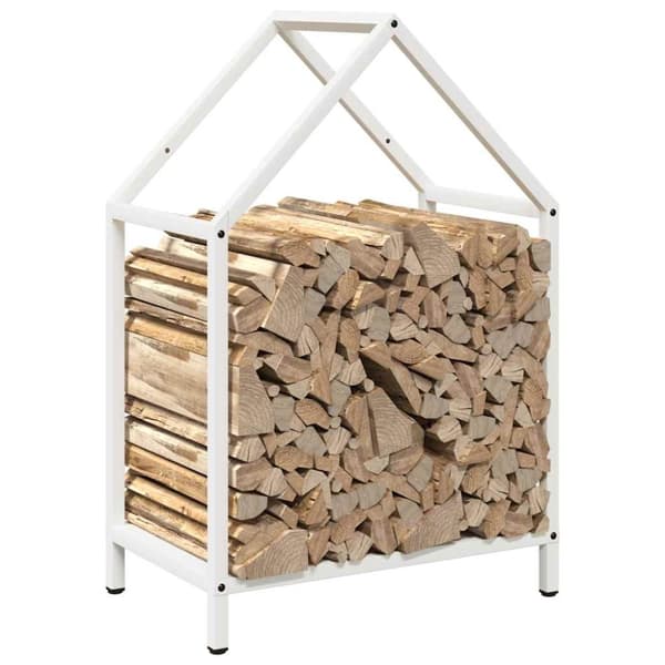 vidaXL Polttopuuteline valkoinen 40x25x60 cm kylmävalssattua terästä