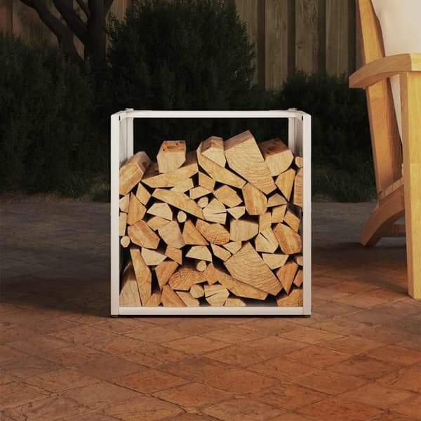 vidaXL Vedstativ hvit 40x40x40 cm kaldvalset stål