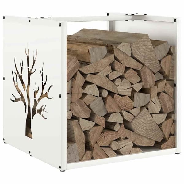 vidaXL Vedstativ hvit 40x40x40 cm kaldvalset stål