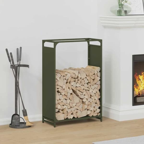 vidaXL Vedstativ olivengrønn 60x28x90 cm kaldvalset stål