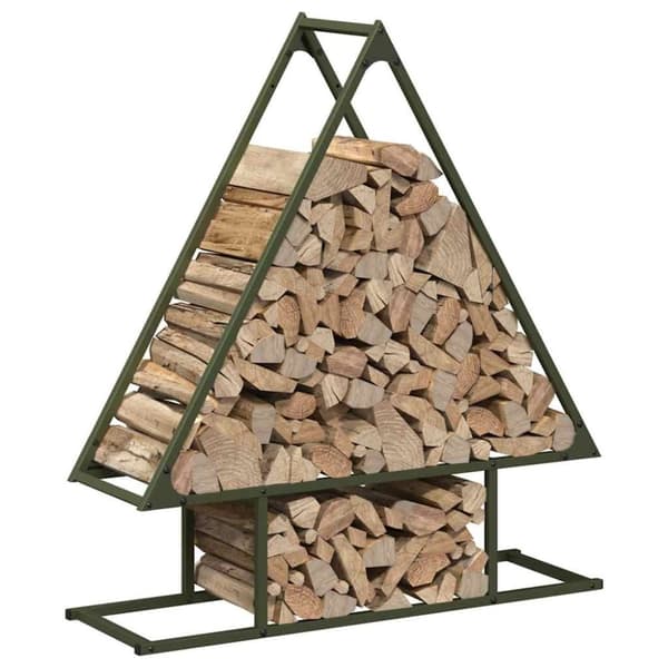 vidaXL Vedstativ olivengrønn 80x25x90 cm kaldvalset stål