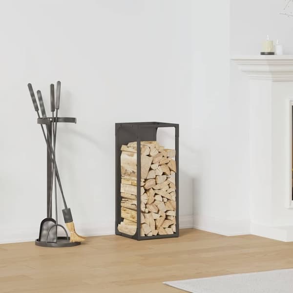 vidaXL Polttopuuteline Musta 25x25x60 cm Kylmävalssattua terästä