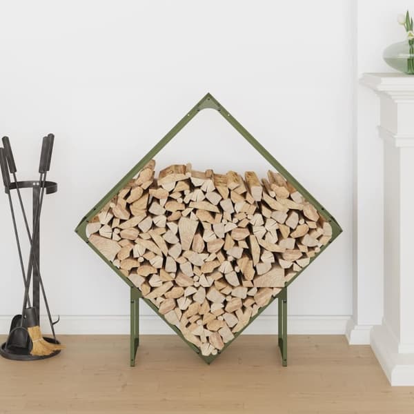 vidaXL Vedstativ olivengrønn 100x25x100 cm kaldvalset stål