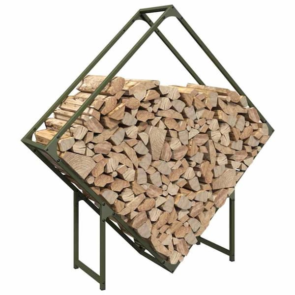 vidaXL Vedstativ olivengrønn 100x25x100 cm kaldvalset stål