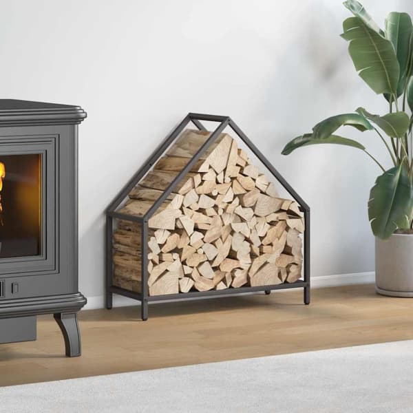 vidaXL Polttopuuteline Musta 60x25x60 cm Kylmävalssattua terästä