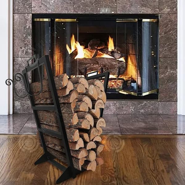 INN Log Rack 56x28x37cm Stor kapacitet stock Rack Trähållare för inomhus utomhusförvaring Svart trädgårdsskjul