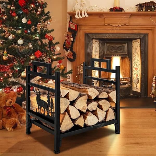 INN Log Rack 44x31x7cm Stor kapacitet stock Rack Trähållare för inomhus utomhusförvaring Svart trädgårdsskjul