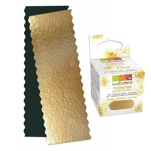 Stöd för tårtor och stänger 30 x 10 cm + guldglitter