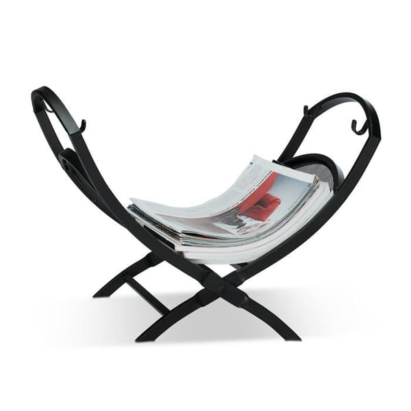 Relaxdays Hopfällbar träkorg transportväska i stål tidningsställ tidningsställ HxBxD: 32 x 43,5 x 32 cm, svart