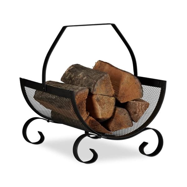 Relaxdays Vedkorg öppen spis ved tidningsställ tidningsställ stål metall HxBxD: 40 x 33 x 38 cm, svart