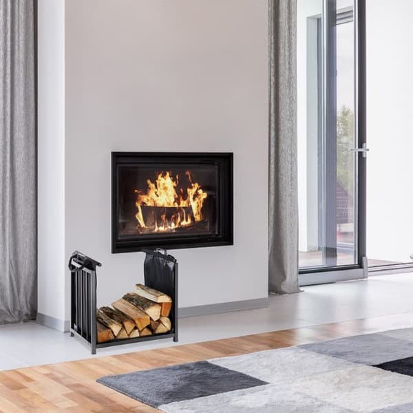 Relaxdays Fireplace Wood Rack Timmerväska, Inomhus, Modern Design, Hylla, Stål, HlD 50x51x37cm, Svart