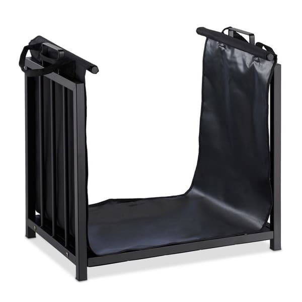 Relaxdays Fireplace Wood Rack Timmerväska, Inomhus, Modern Design, Hylla, Stål, HlD 50x51x37cm, Svart