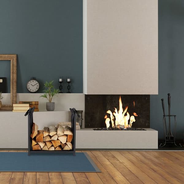 Relaxdays Fireplace Wood Rack Timmerväska, Inomhus, Modern Design, Hylla, Stål, HlD 50x51x37cm, Svart