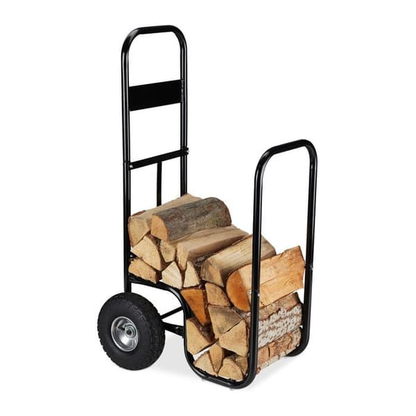Relaxdays Log Cart, Stål, 85 x 72 x 30 cm, Pneumatiska hjul, Kapacitet 60 kg, Inomhus, Utomhus, Svart