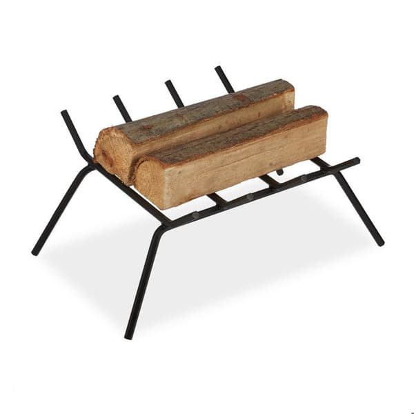 Relaxdays Vedkorg, smidesjärn, stöd med fötter, rektangulär, robust HxBxd: 20x45,5x36cm, öppen spis, svart