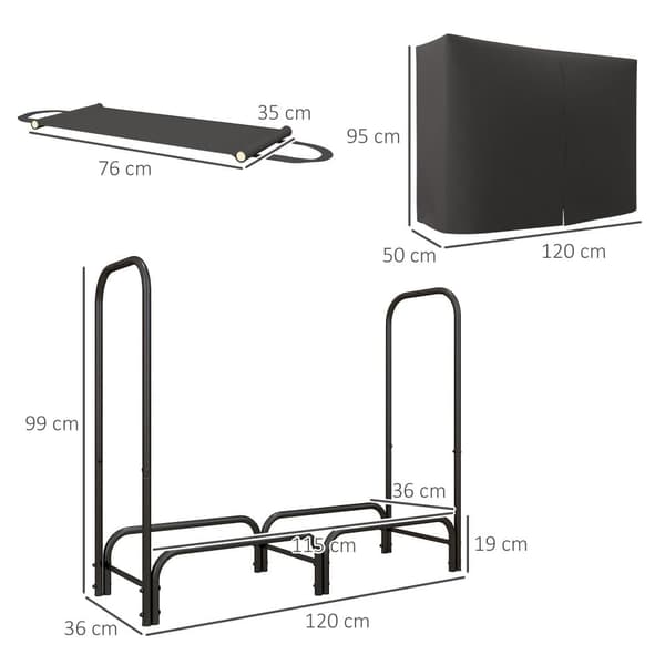 Vedställ, 120x36x99 cm, Svart