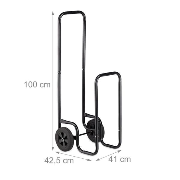 Relaxdays Vedvagn, Vedvagn i metall, med 2 hjul, upp till 60 kg, svart