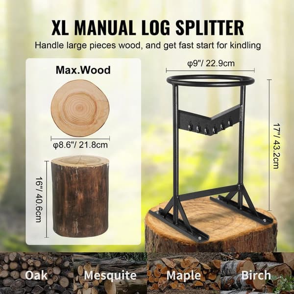 bärbar vedklyver i XL storlek med 5,5cm bred V-formad säkert blad, för maxlängd 40,6cm/max Ø 21,8cm stock, robust och hållbar