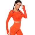 Miniatyrbild 4 av 6: Vin röd Crop Top seamless med långa armar.