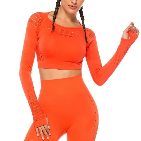 Vin röd Crop Top seamless med långa armar.