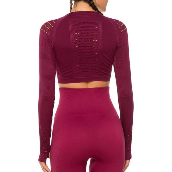 Vin röd Crop Top seamless med långa armar.