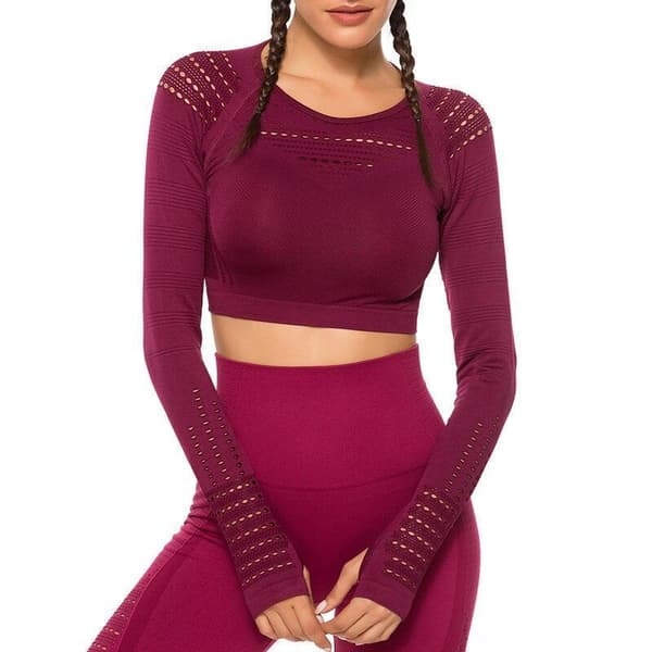 Vin röd Crop Top seamless med långa armar.